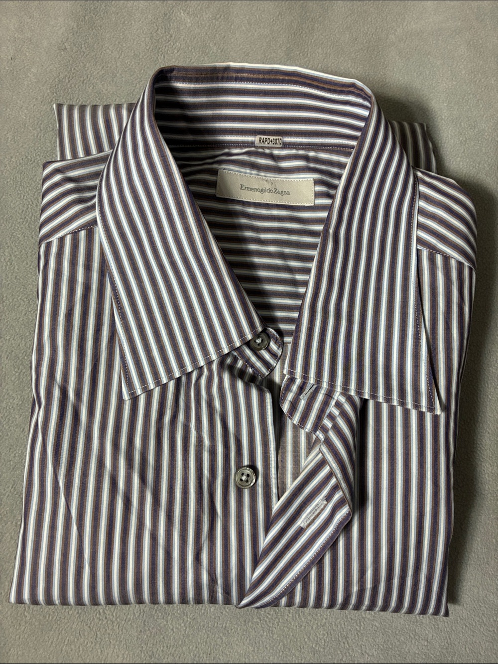 Ermenegildo Zegna Navy and White Stripe Dress Shirt